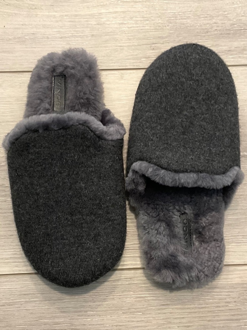 VINCE Cadie Cashmere Wool Shearling Slipper in Charcoal Size 7/8 NEW